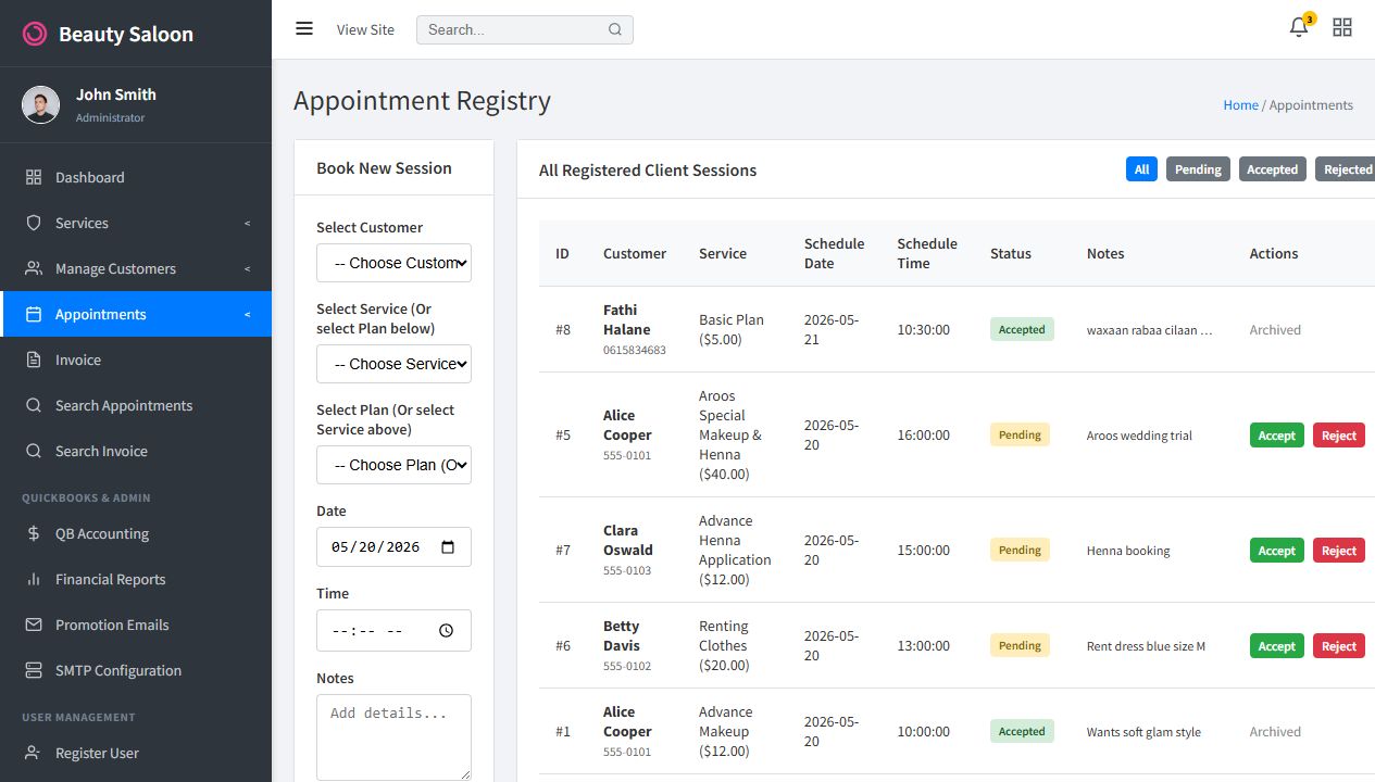 Appointment approval screen