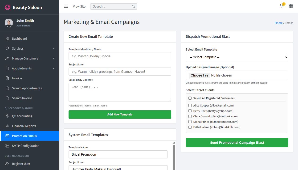 Email campaign screen