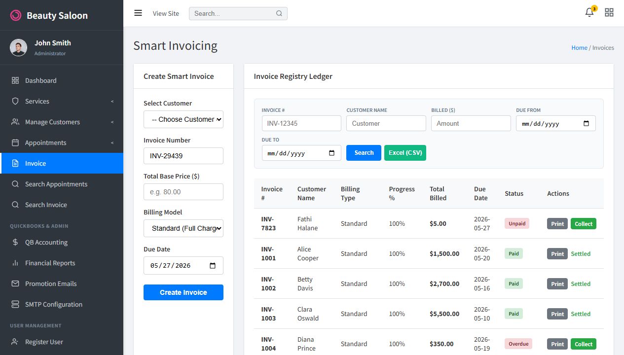 Invoice screen
