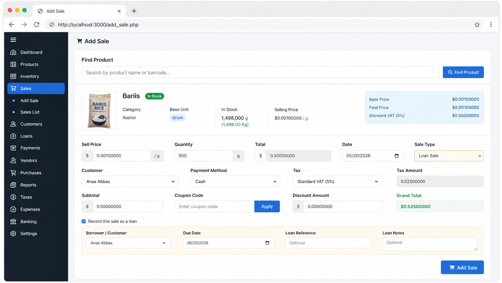 Add sale workflow mockup