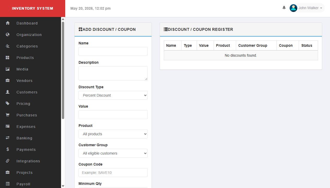 Promotions and discounts page screenshot